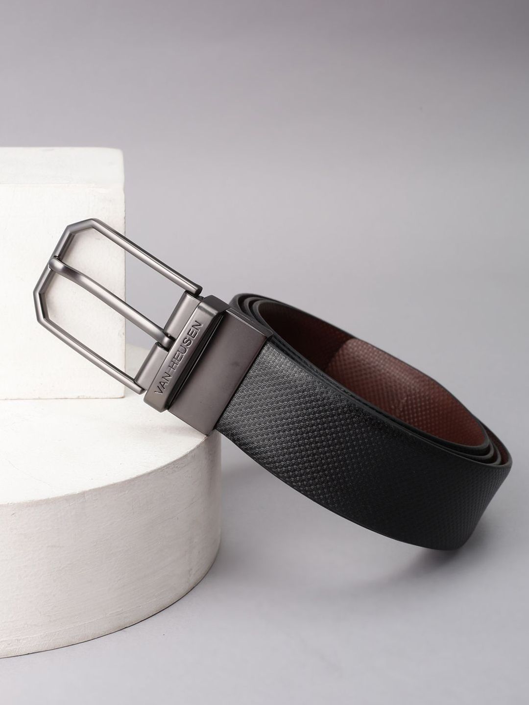 Van Heusen Men Solid Textured Leather Formal Belt