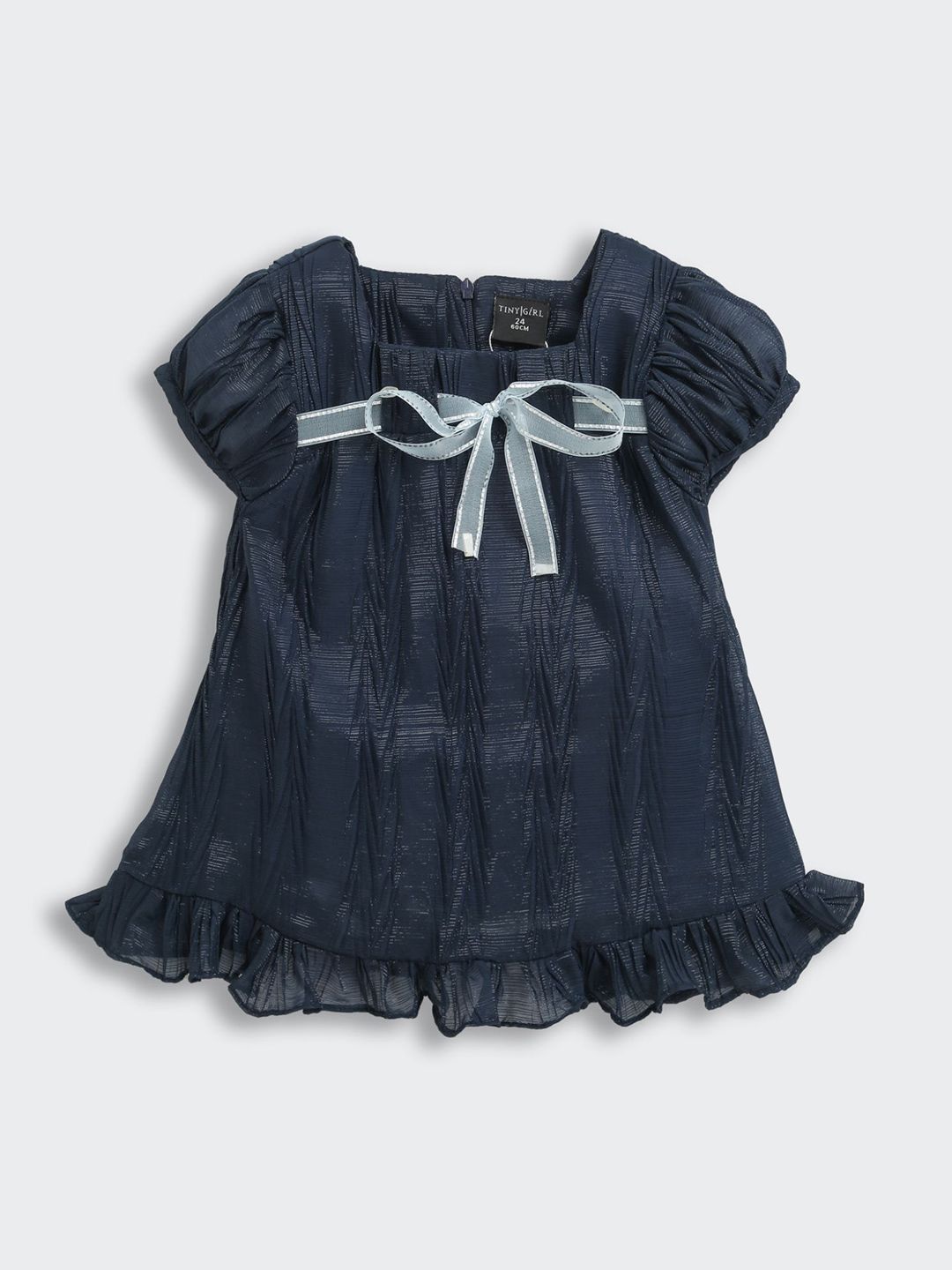 Tiny Girl Self Design Embellished Pleated Puff Sleeve Tiered Top