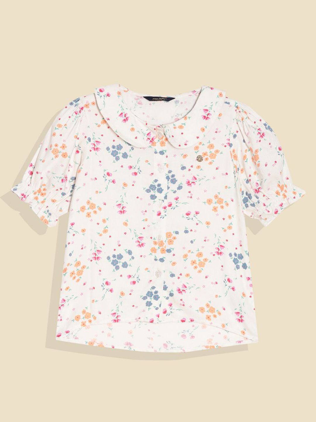 Allen Solly Junior Kids-Girls Floral Print Peter Pan Collar Cotton Top