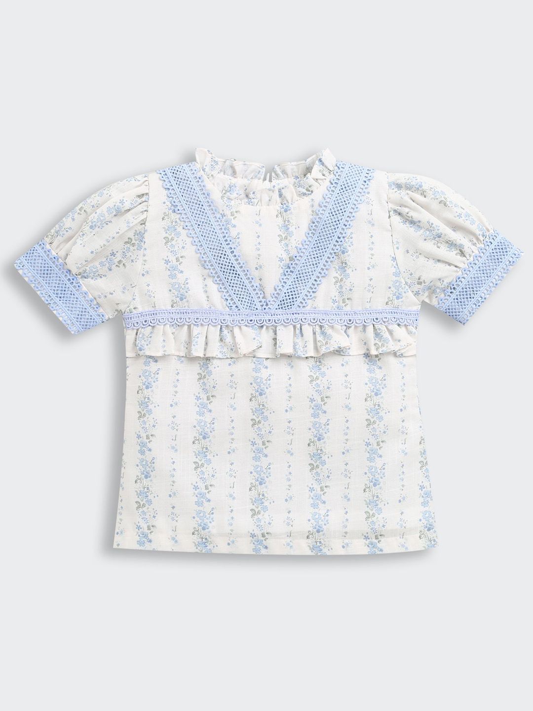 Tiny Girl Floral Printed Puff Sleeves Top