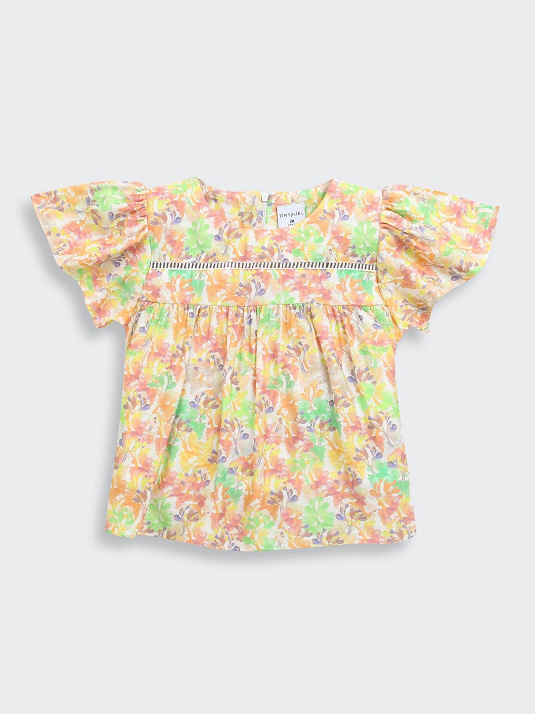 Tiny Girl Floral Printed Flutter Sleeve Peplum Top