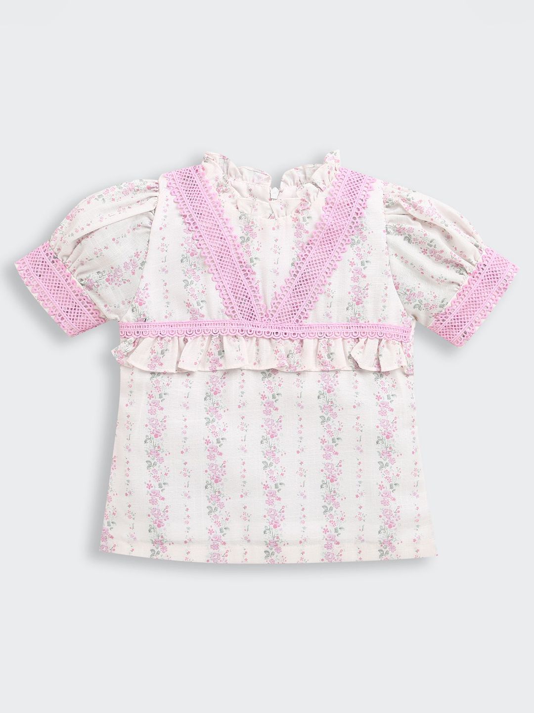 Tiny Girl Floral Print Puff Sleeve Cotton Top