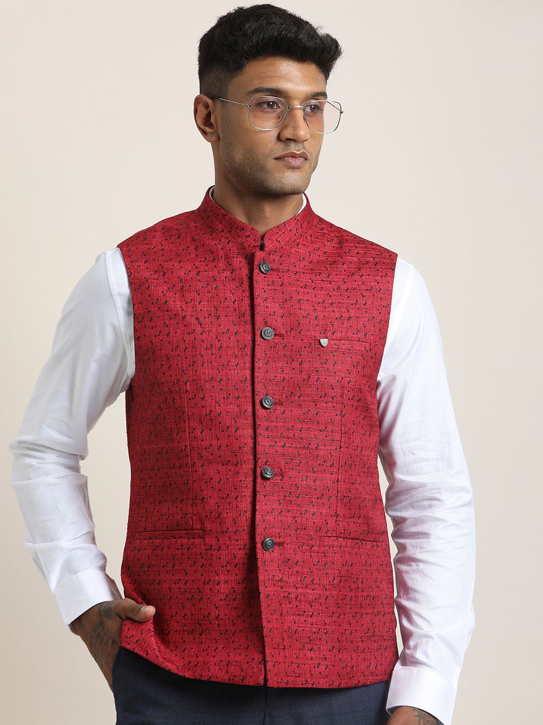 Turtle Printed Pure Cotton Nehru Jacket