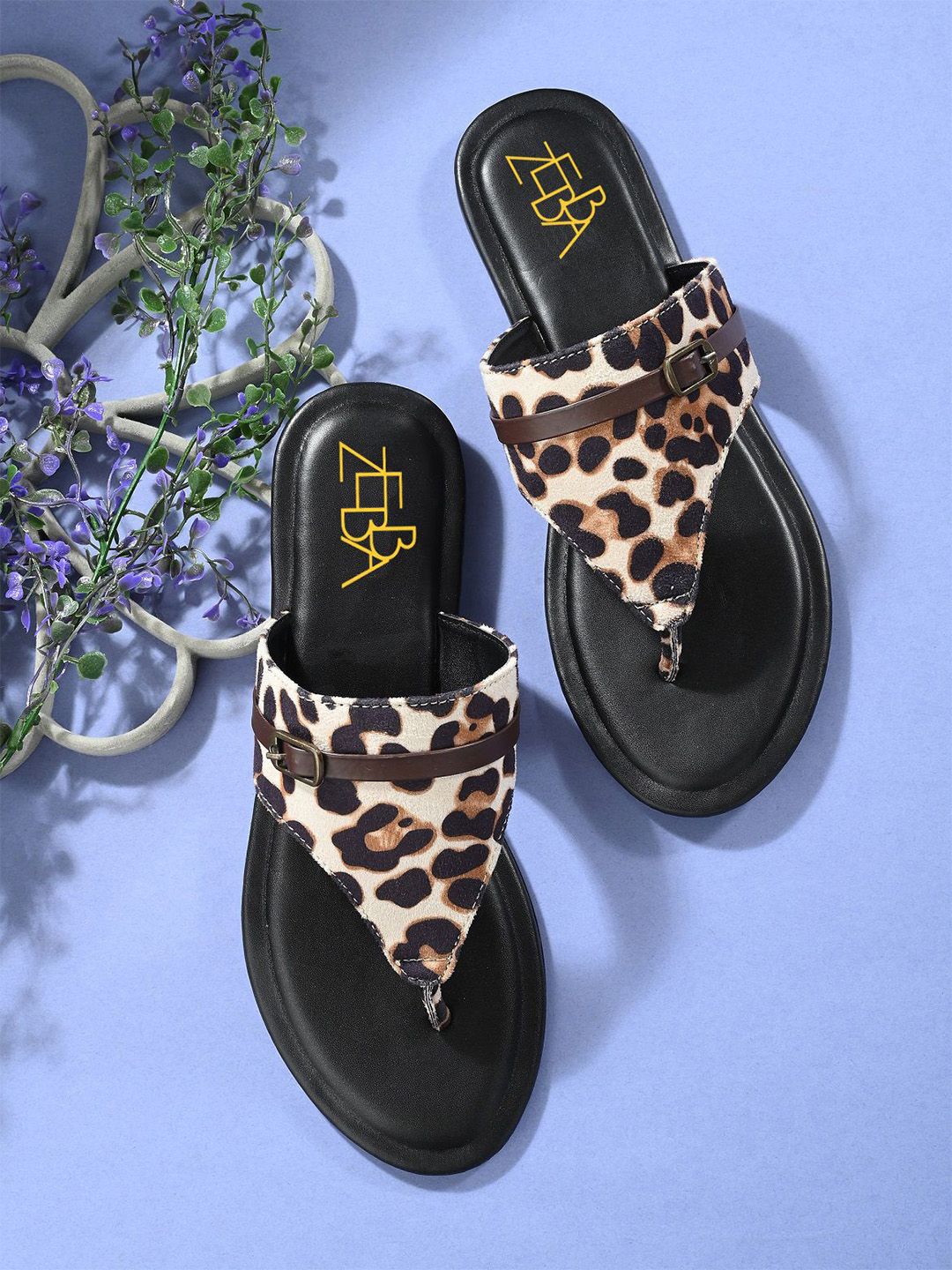Zebba Women Printed T-Strap Flats