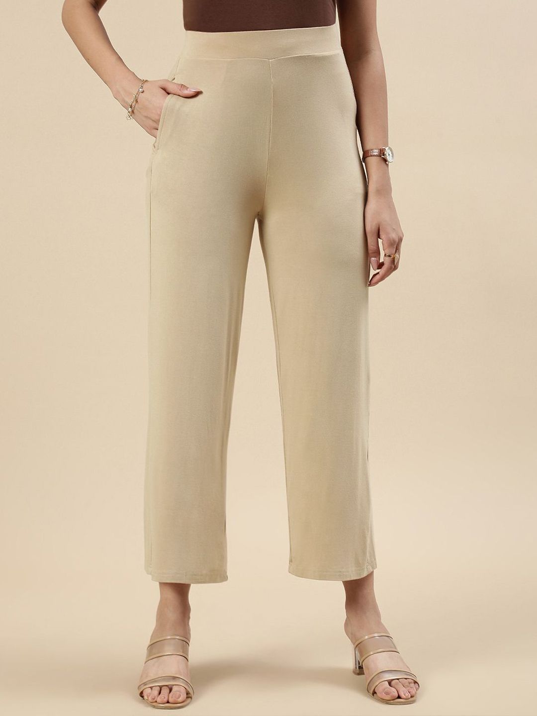 De Moza Women Knitted Viscose Strech Slim Fit Palazzo Pant with Functional Pocket