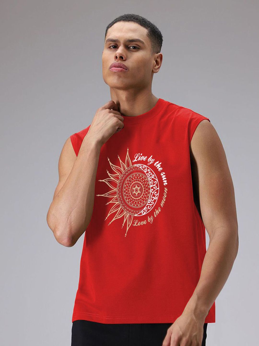 Moda Rapido Graphic Printed Round Neck No Sleeves T-shirt