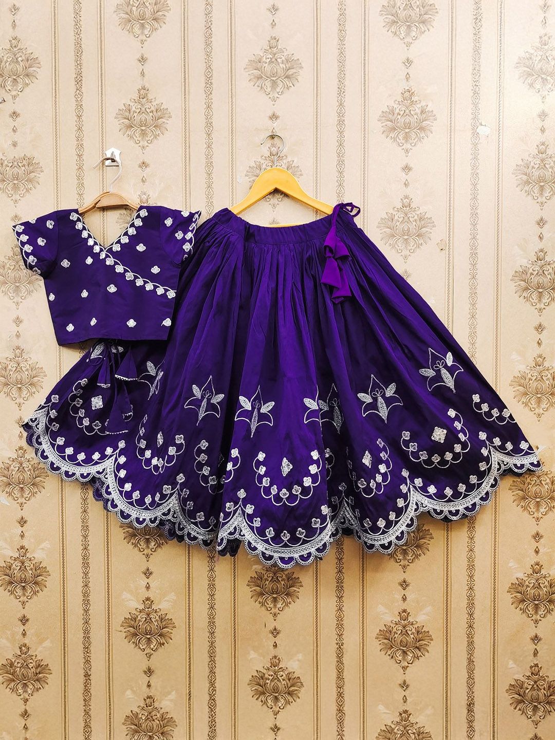 JOVK DESIGN Girls Embroidered Thread Work Ready to Wear Lehenga &