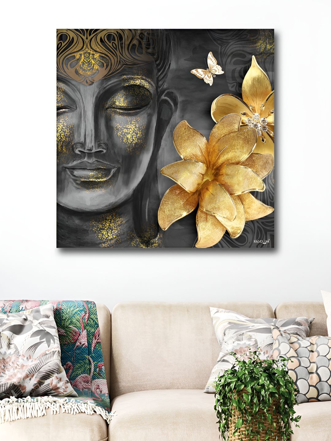 RANDOM Gold-Toned & Black Religious Canvas Wall Art