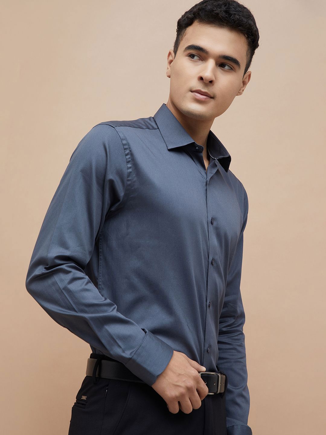 CODE by Lifestyle Spread Collar Slim Fit Cotton Shirt