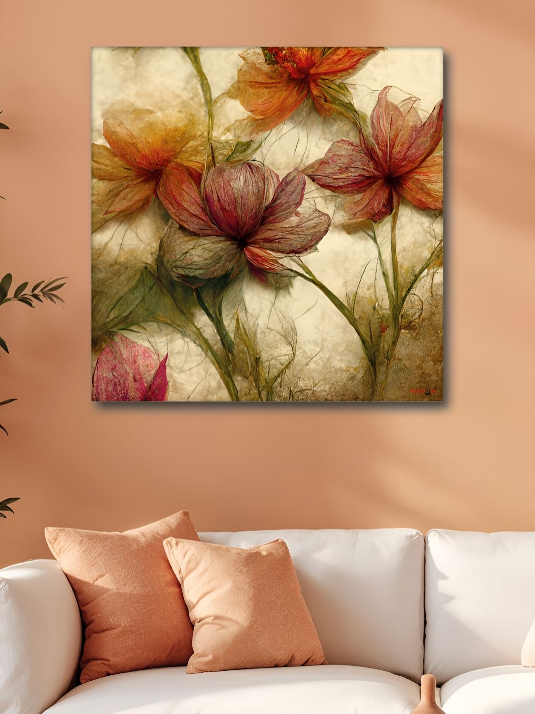 RANDOM Beige & Purple Floral And Botanical Canvas Wall Art