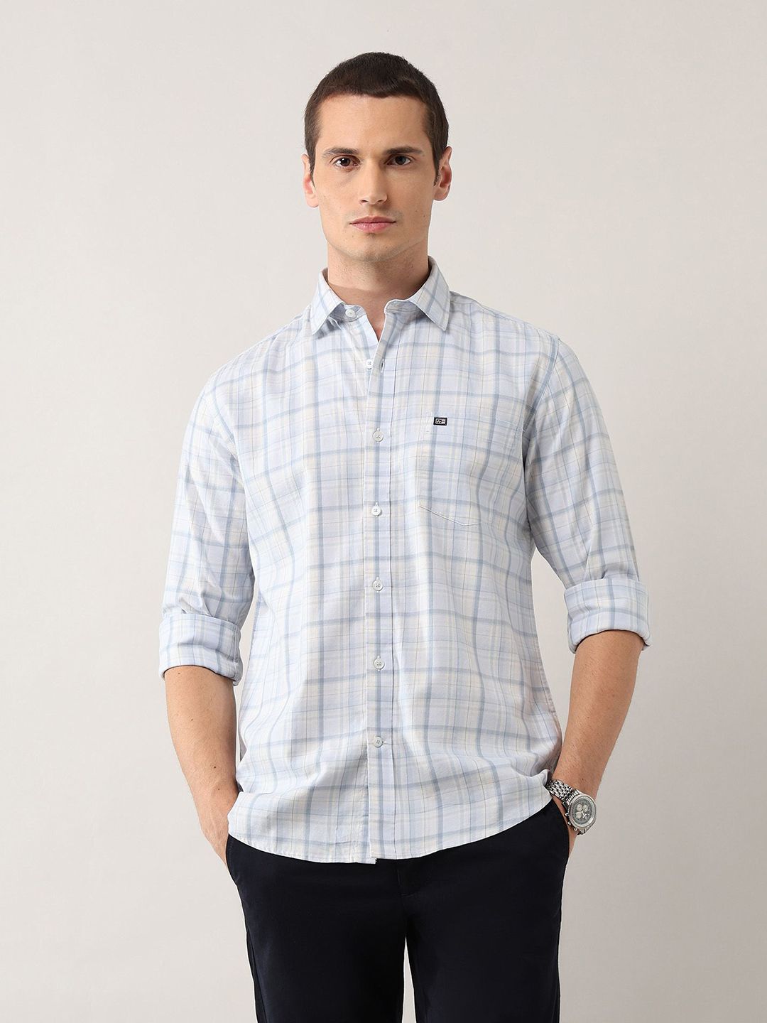 Arrow Sport Checked Spread Collar Slim Fit Casual Cotton Shirt