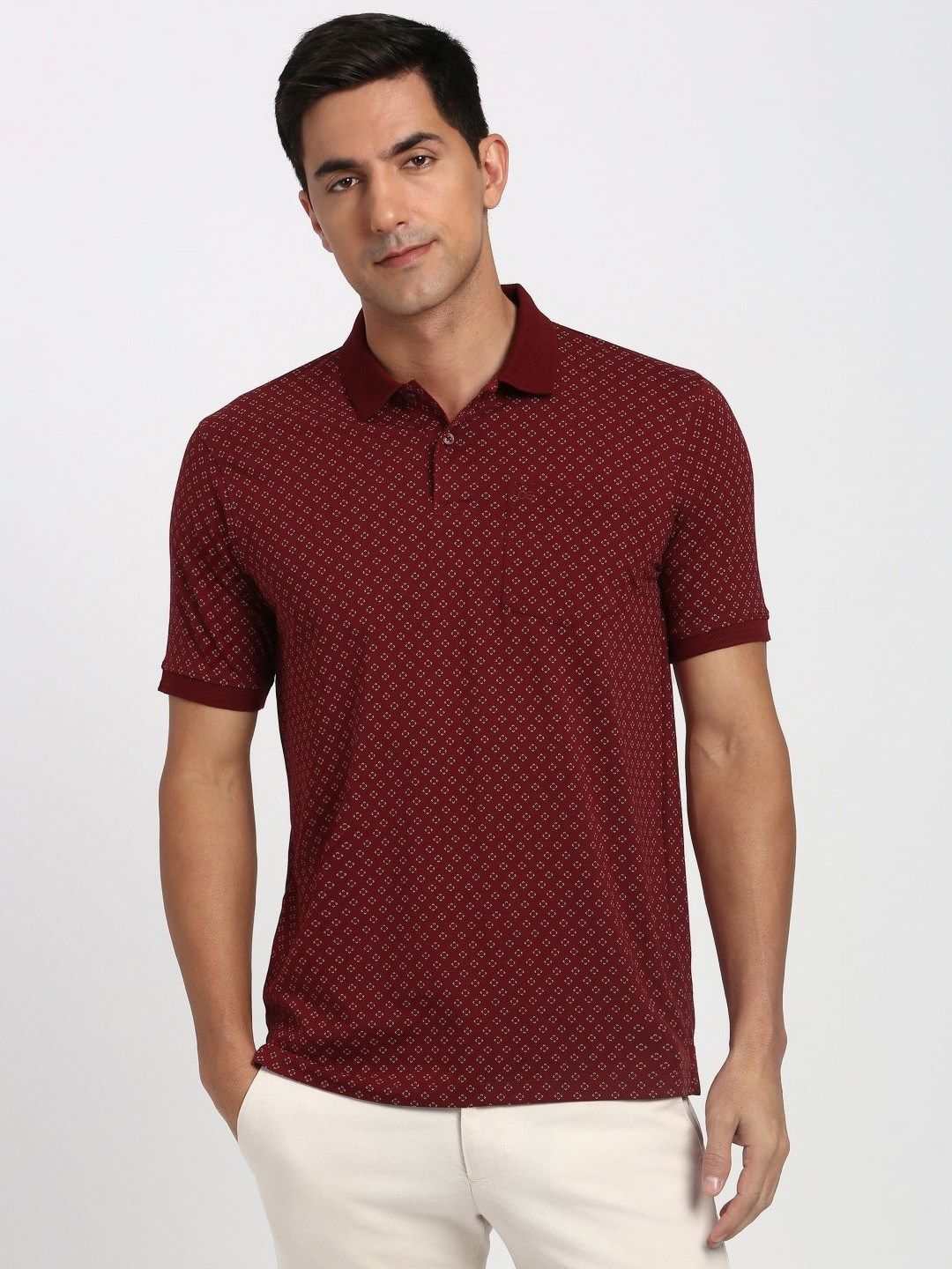 Peter England Geometric Printed Polo Collar Regular Fit T-shirt