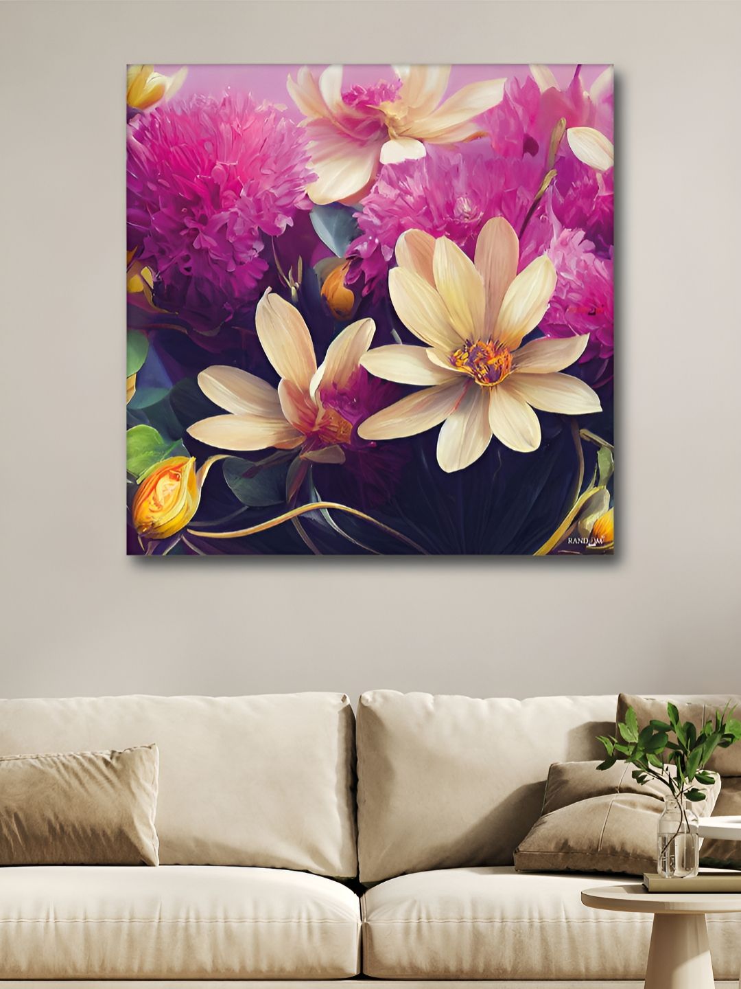RANDOM Pink & Cream-Coloured Canvas Floral and Botanical Wall Paintings