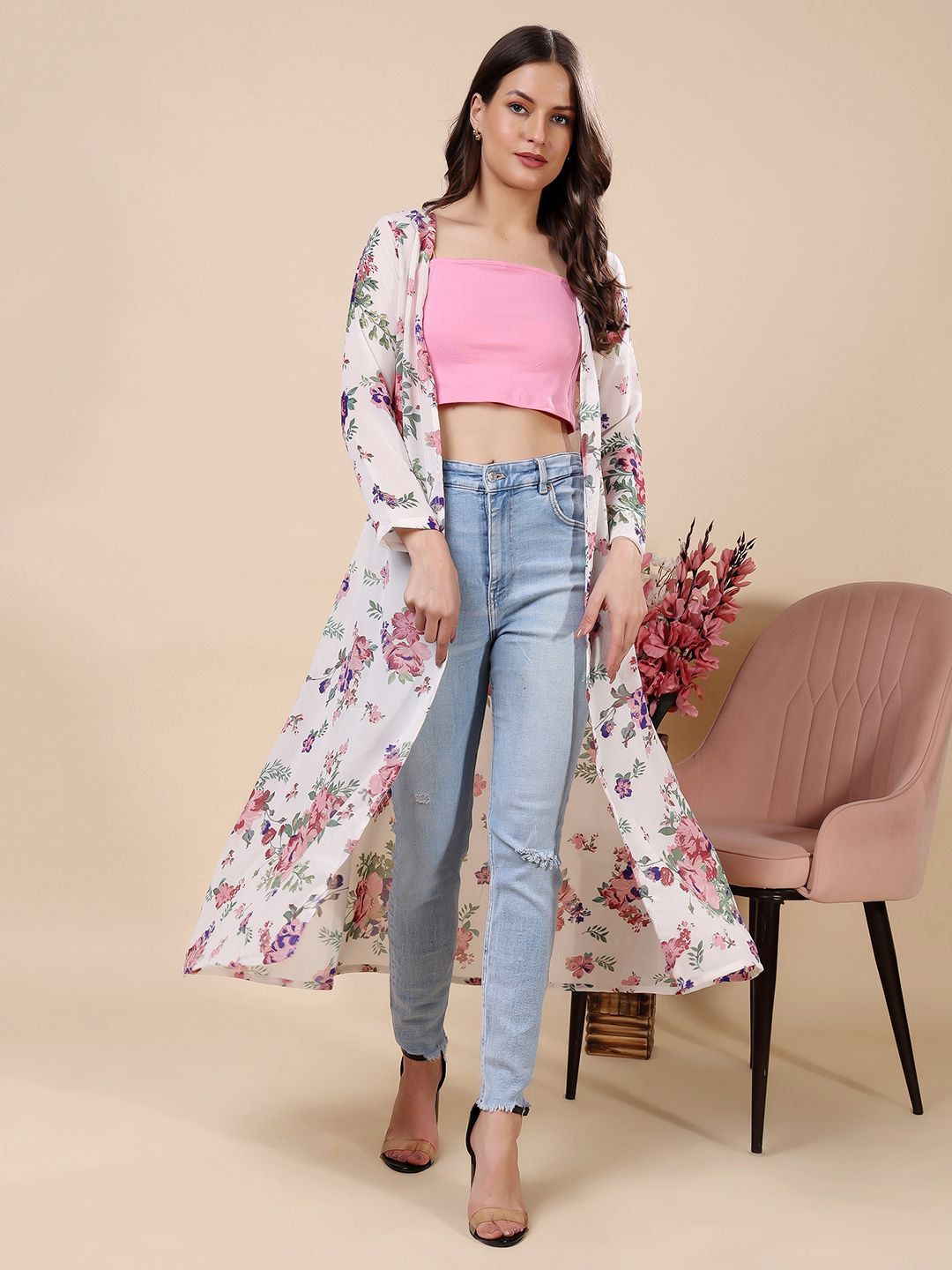 MINOS Floral Printed Longline Shrug