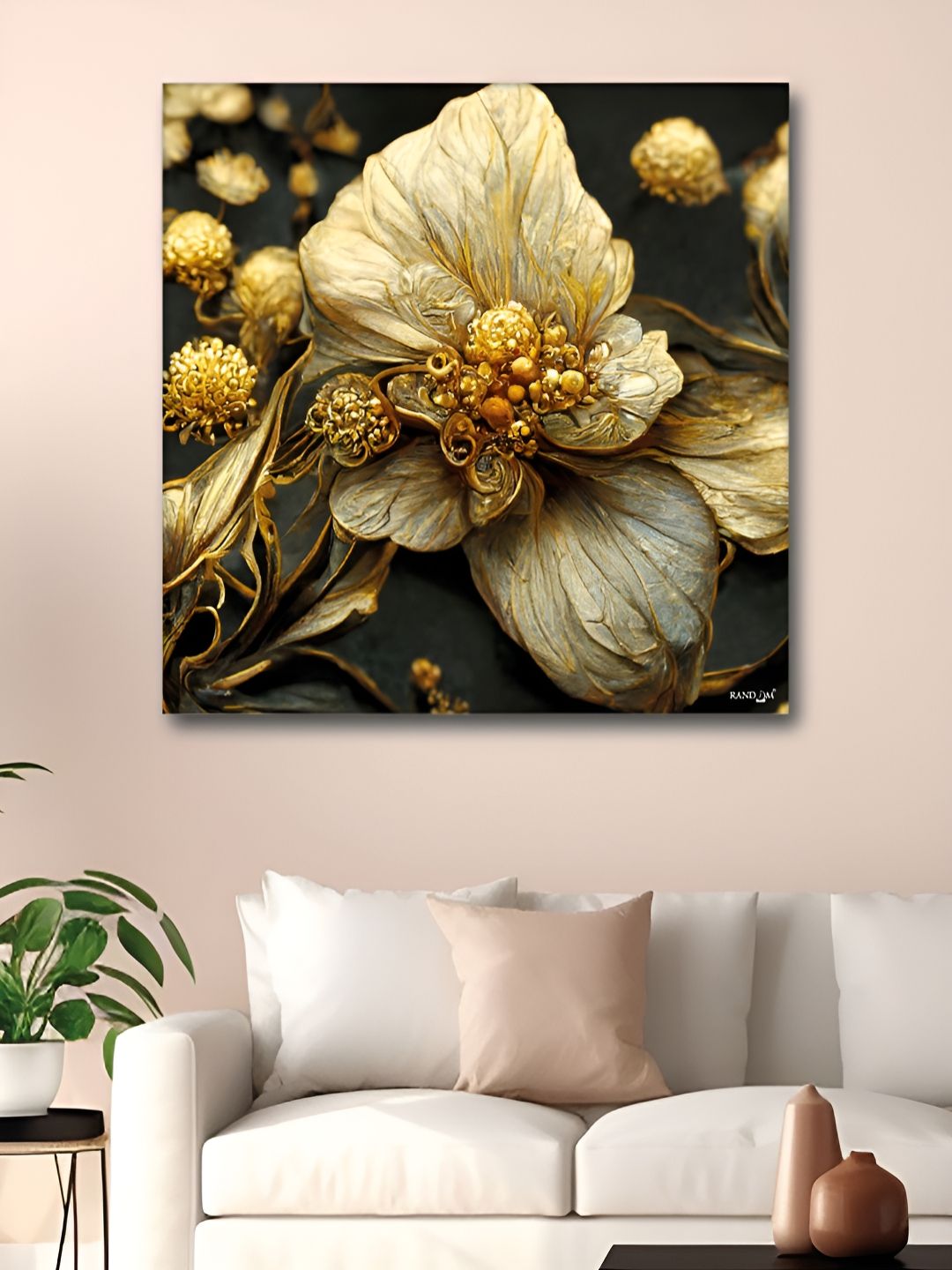 RANDOM Gold-Toned & Black 1 Piece Canvas Floral and Botanical Wall Paintings