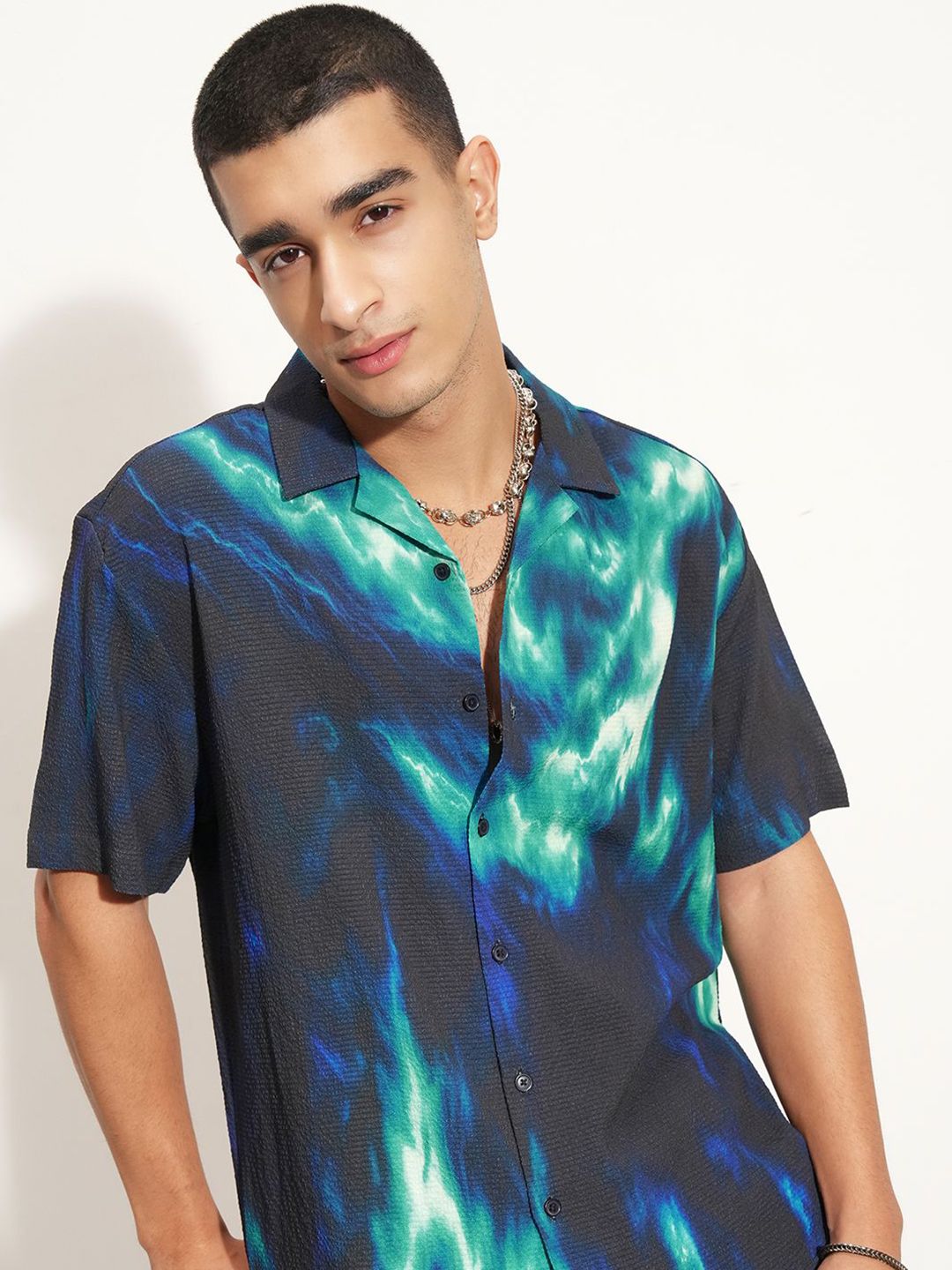 HIGHLANDER Abstract Printed Cuban Collar Casual Relaxed Fit Shirt