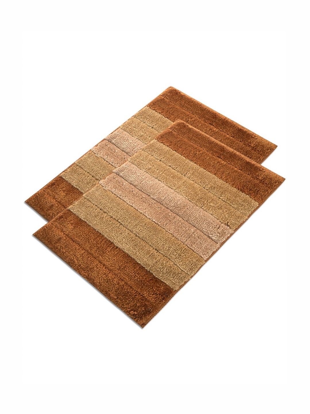 Aura 2-Pcs Beige & Brown Striped Anti-Skid Microfibre Bath Rugs
