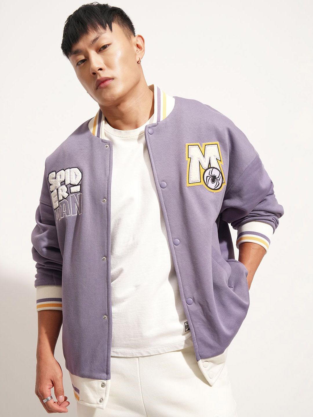 HIGHLANDER Men Graphic Printed Oversized Cotton Varsity Jacket