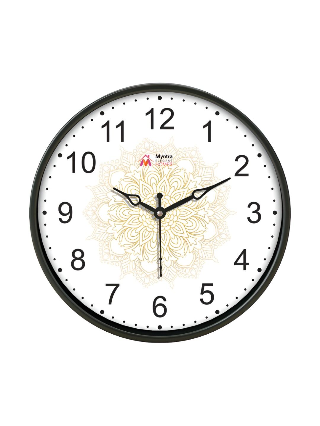 Myntra Elegant Homes Myntra Elegant Homes White & Black Printed Analogue Contemporary Round Wall Clock