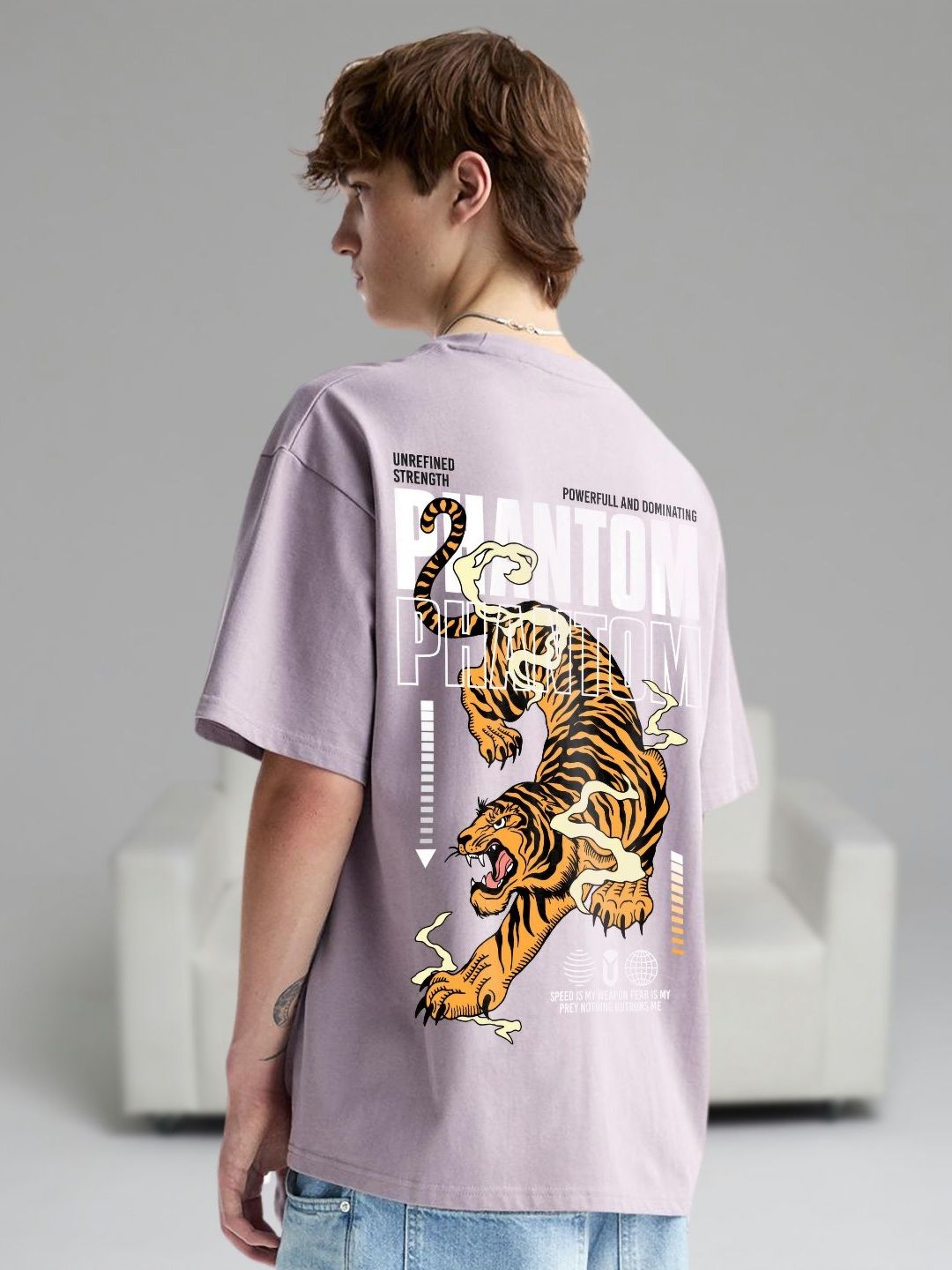 PRONK Lavender Graphic Printed Round Neck Oversized T-shirt