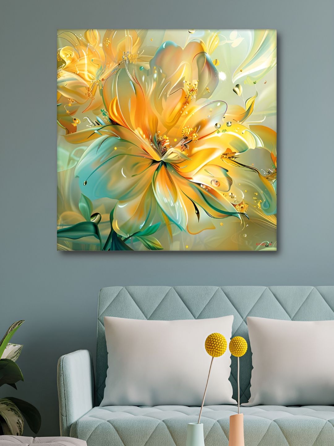 RANDOM Yellow & Blue Floral And Botanical Canvas Wall Art