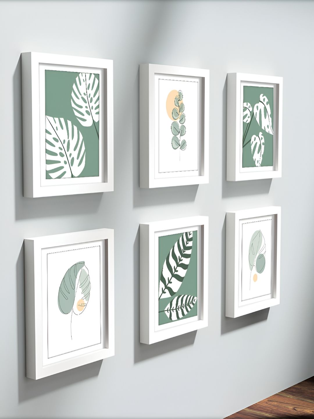 RANDOM RANDOM White & Green 6 Pieces Decorative Abstract Wall Photo Frames