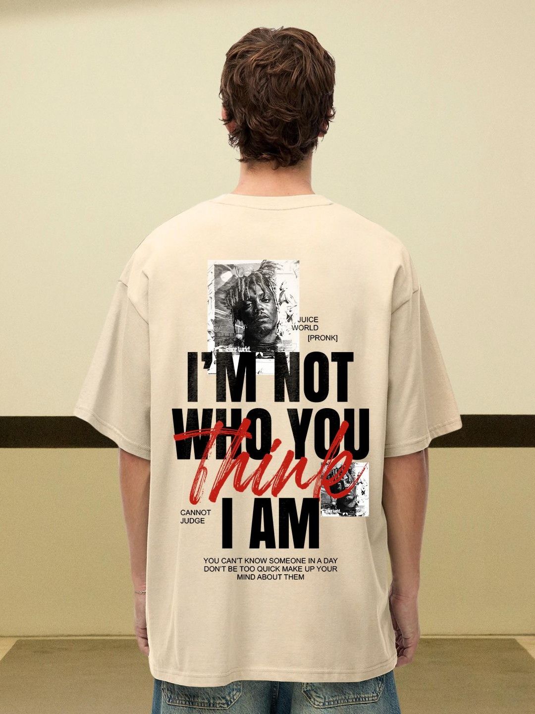 PRONK Typography Printed Oversized Round Neck T-shirt