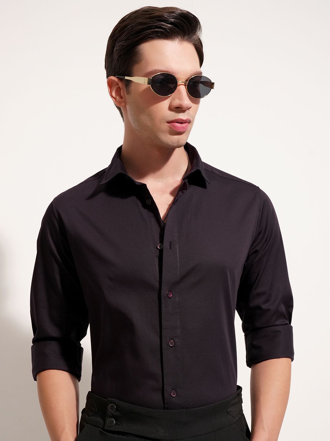 HIGHLANDER Cutaway Collar Long Sleeves Cotton Shirt