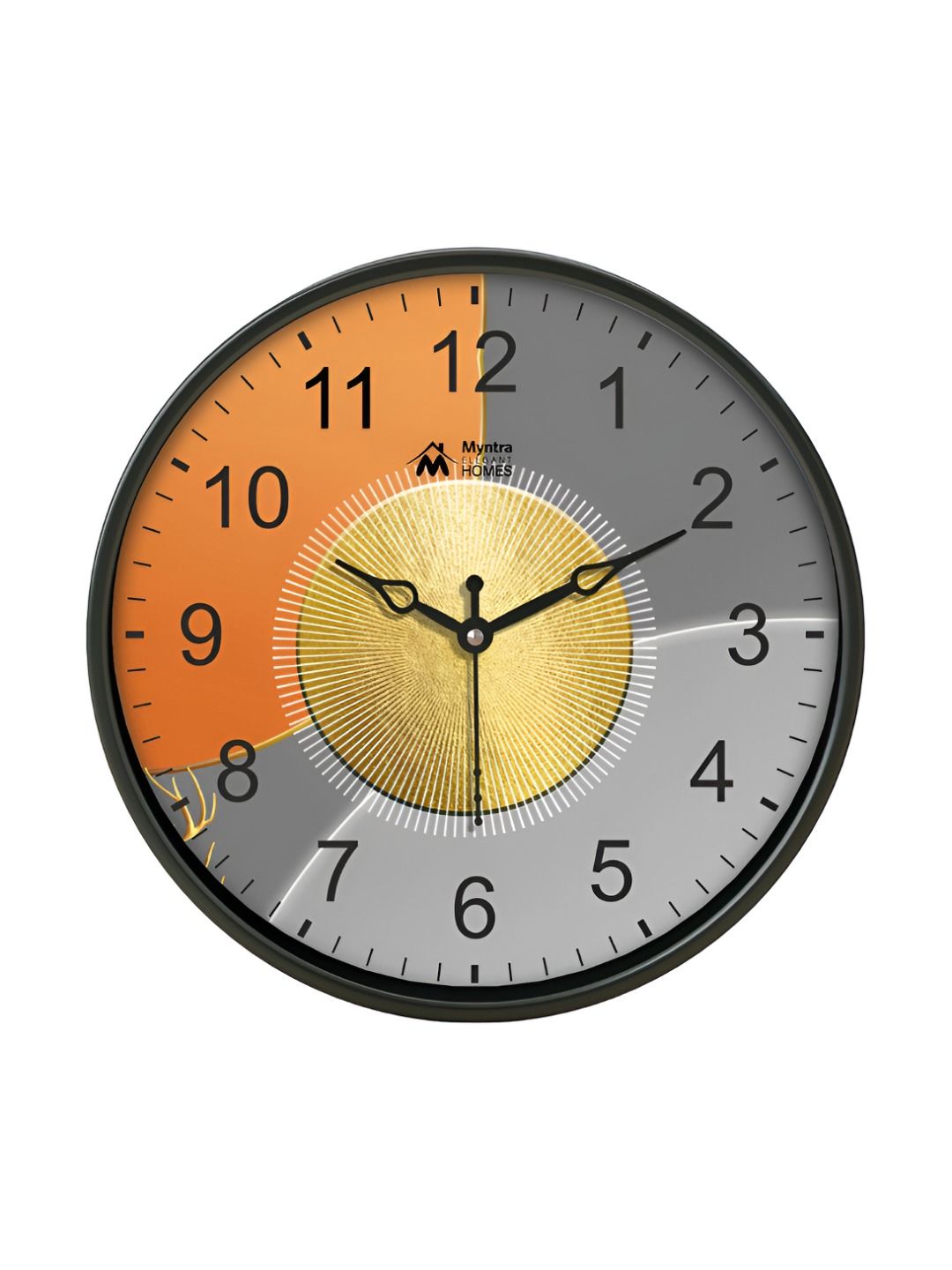 Myntra Elegant Homes Grey & Orange Printed Analogue Round Contemporary Wall Clock