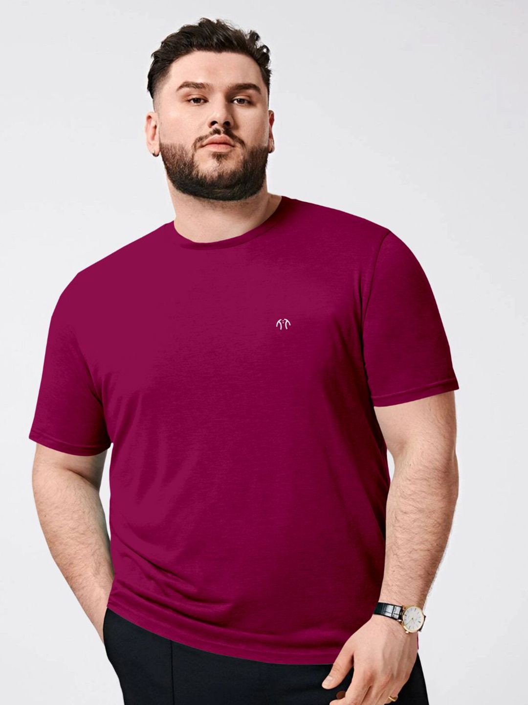 Triptee Men Plus Size Solid Round Neck Cotton T-shirt