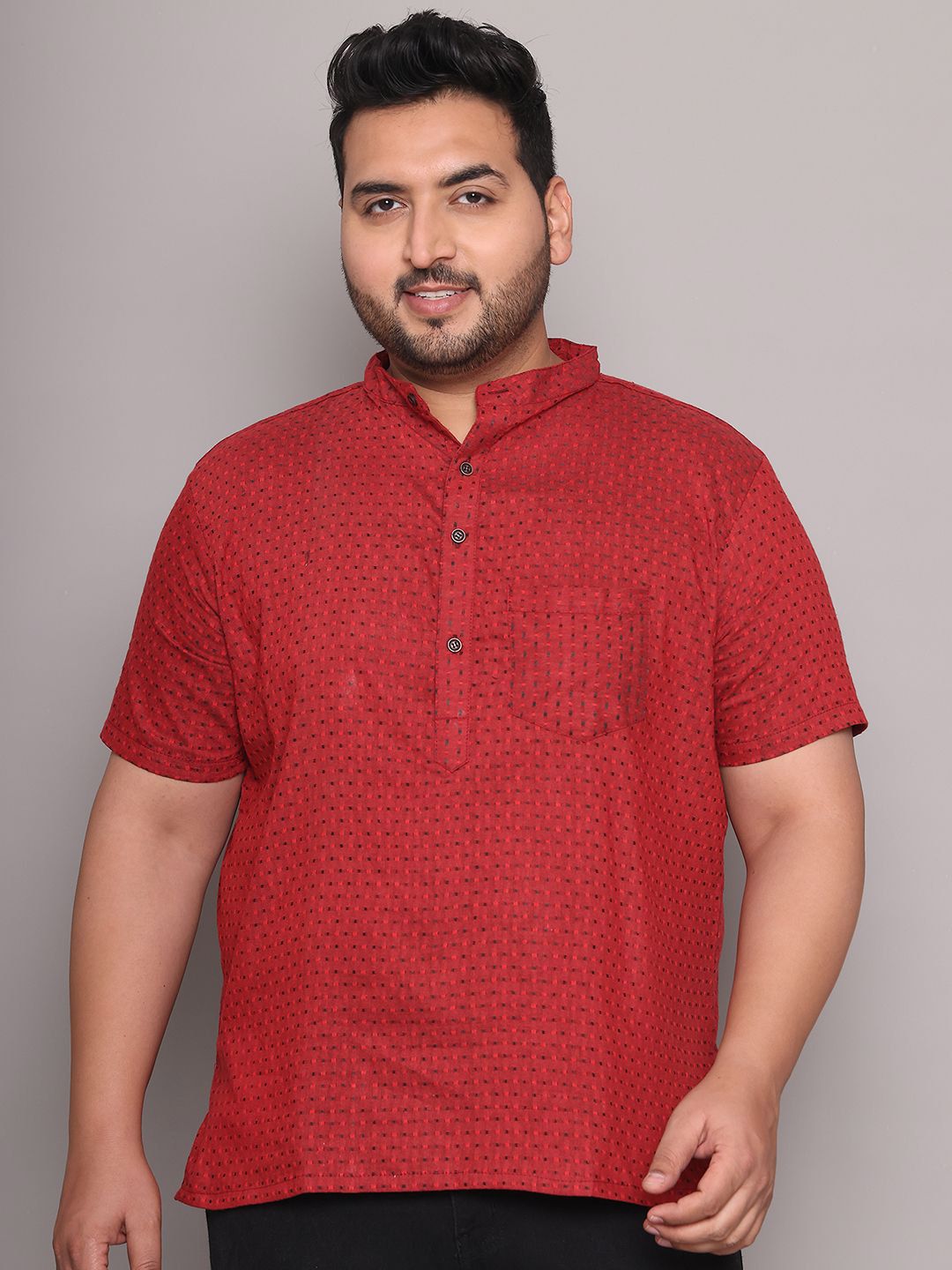 Enchanted Drapes Geometric Woven Design Mandarin Collar Cotton Straight Kurta