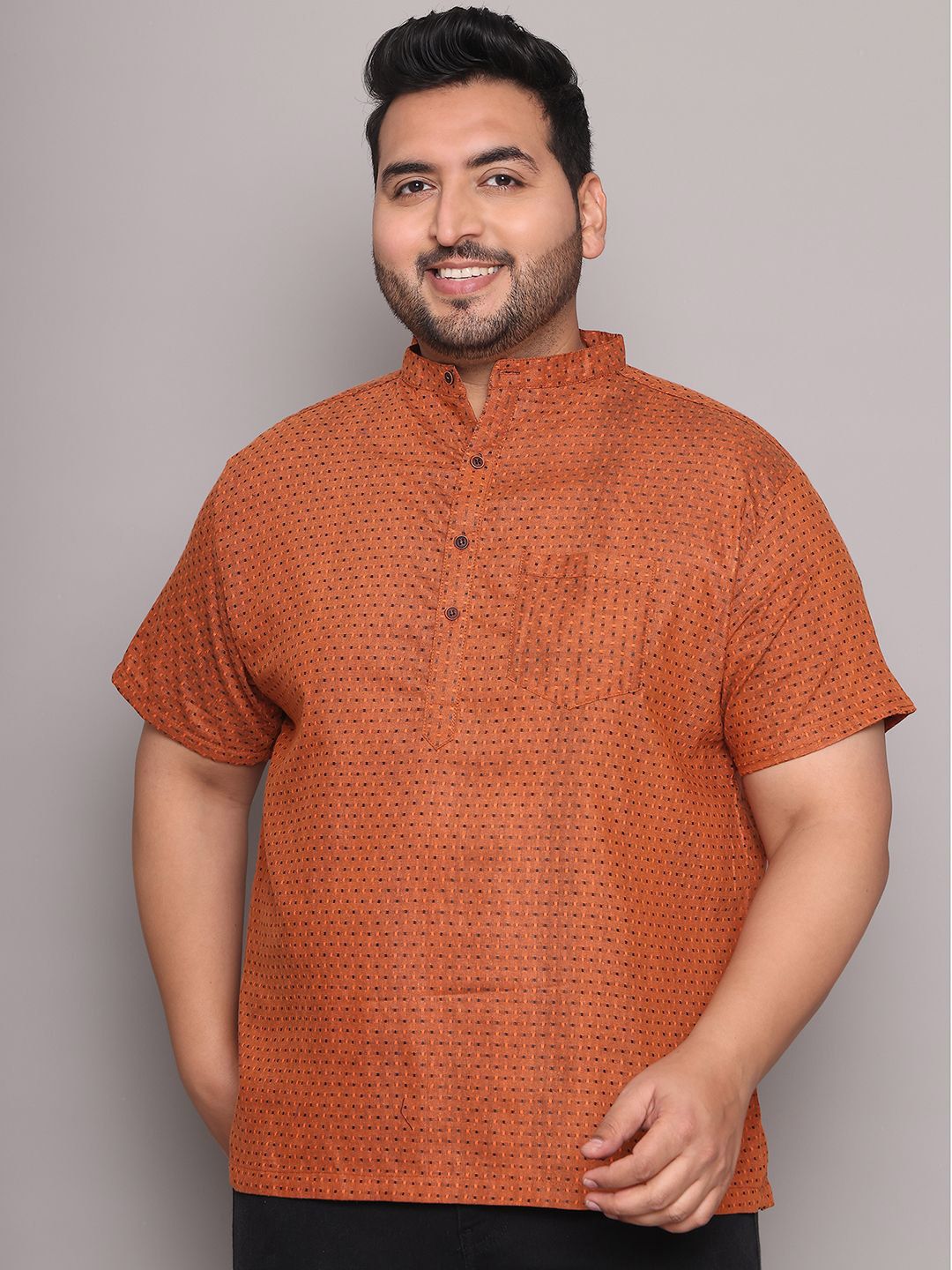 Enchanted Drapes Men Plus Size Geometric Printed Daily Cotton Straight Kurta