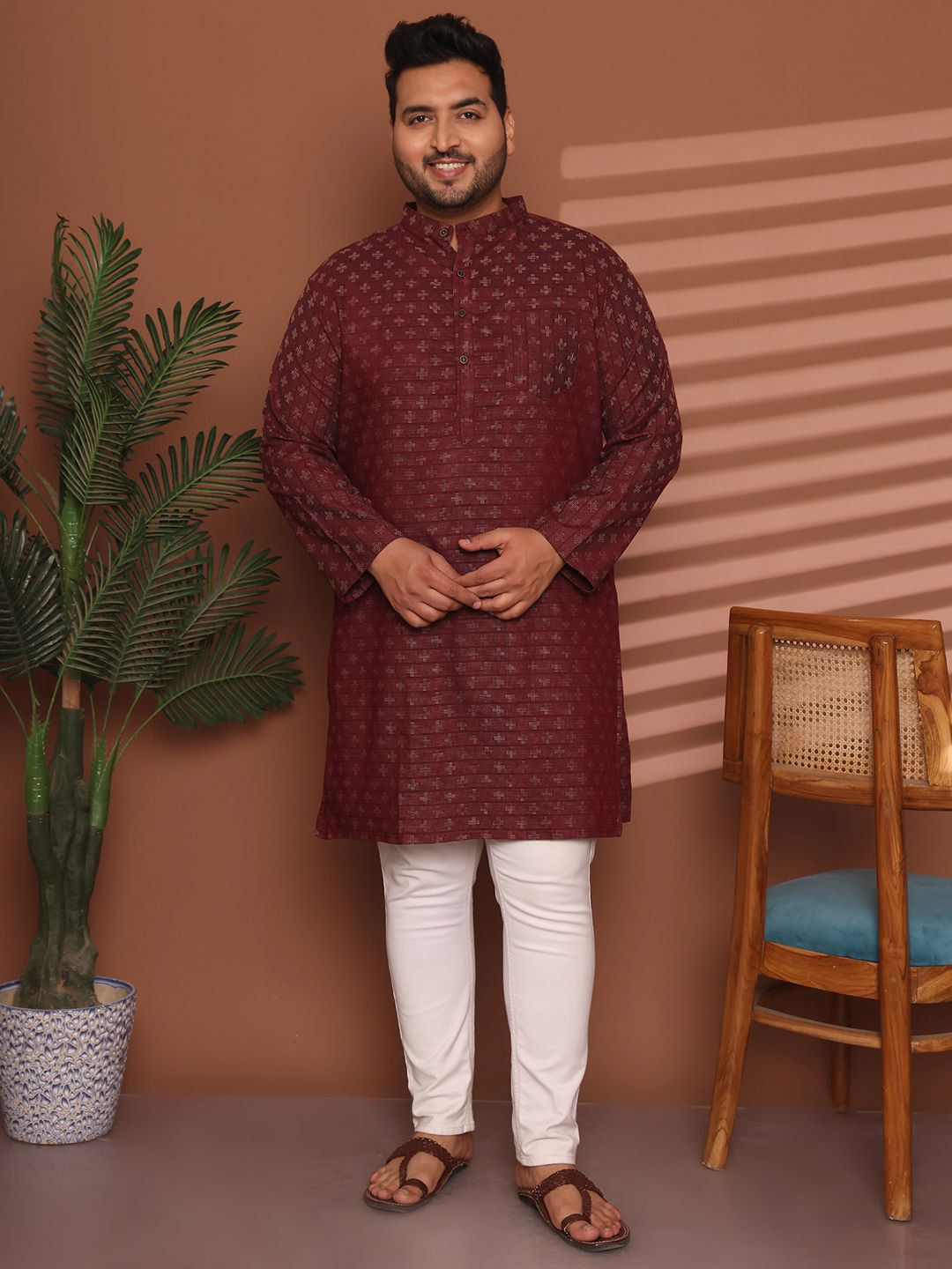 Enchanted Drapes Geometric Printed Mandarin Collar Long Sleeves Thread Work Kurta