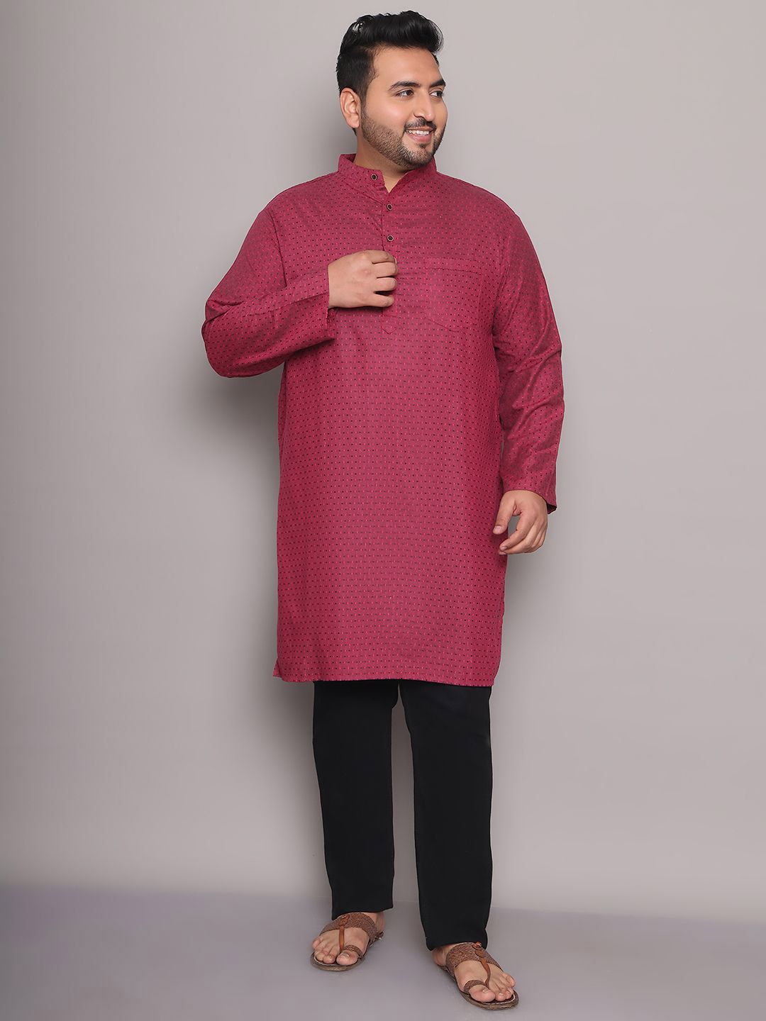 Enchanted Drapes Men Plus Size Geometric Printed Daily Cotton Straight Kurta