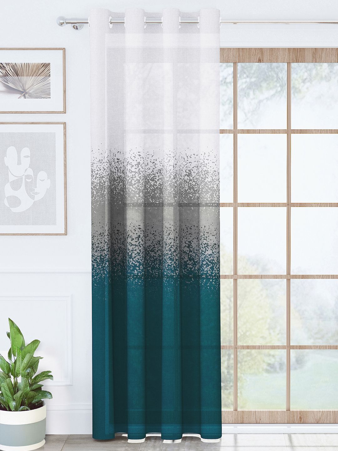 Story@home Story@home Aurum Teal & White Printed Sheer Long Door Curtain
