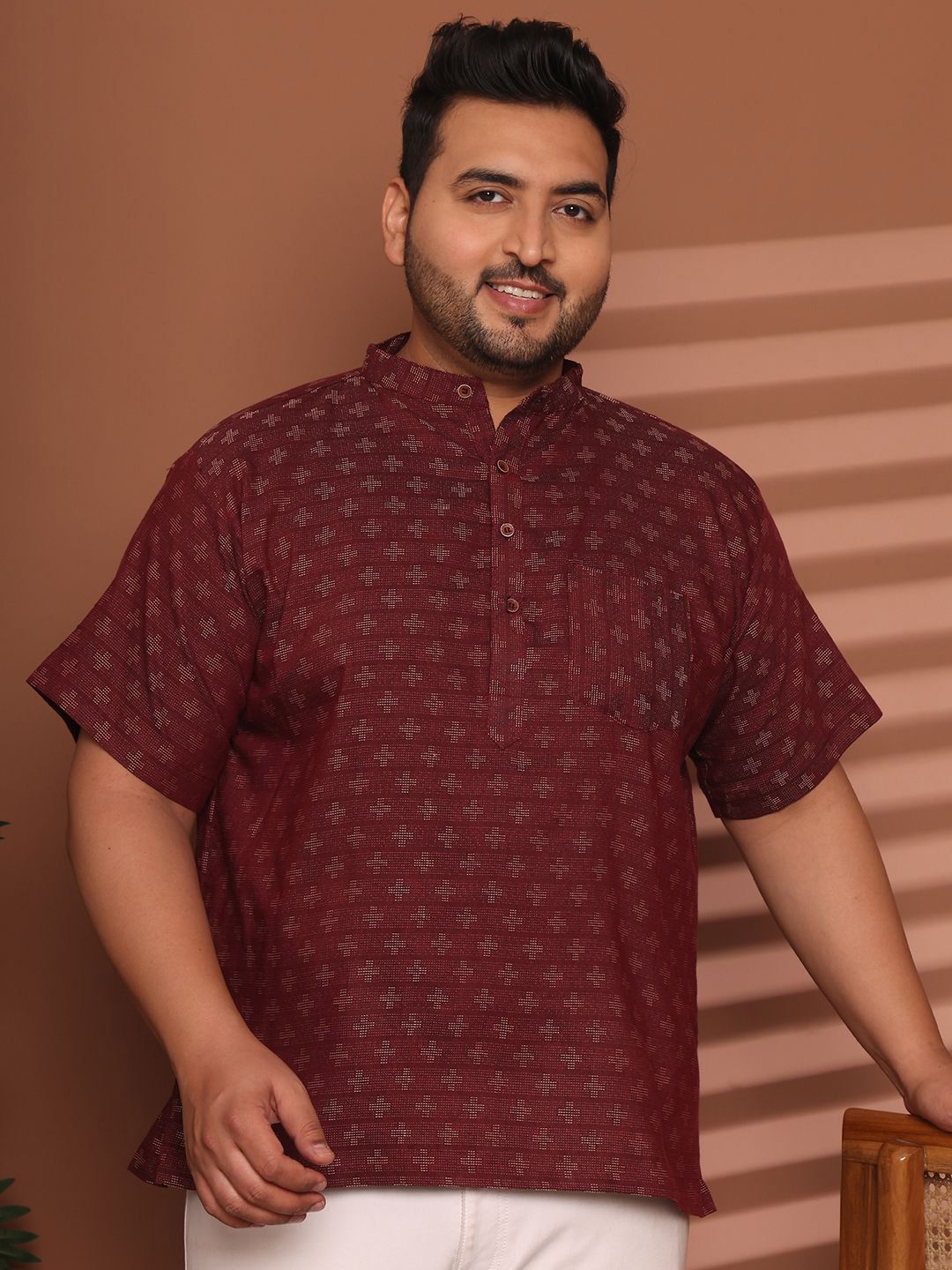 Enchanted Drapes Men Plus Size Geometric Printed Daily Cotton Straight Kurta