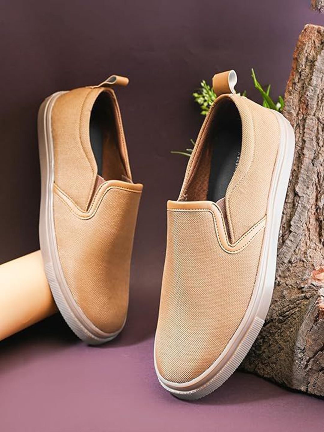 靴 TANU Tan Slip On Sneakers - Buy Tan Slip On Sneakers online in India
