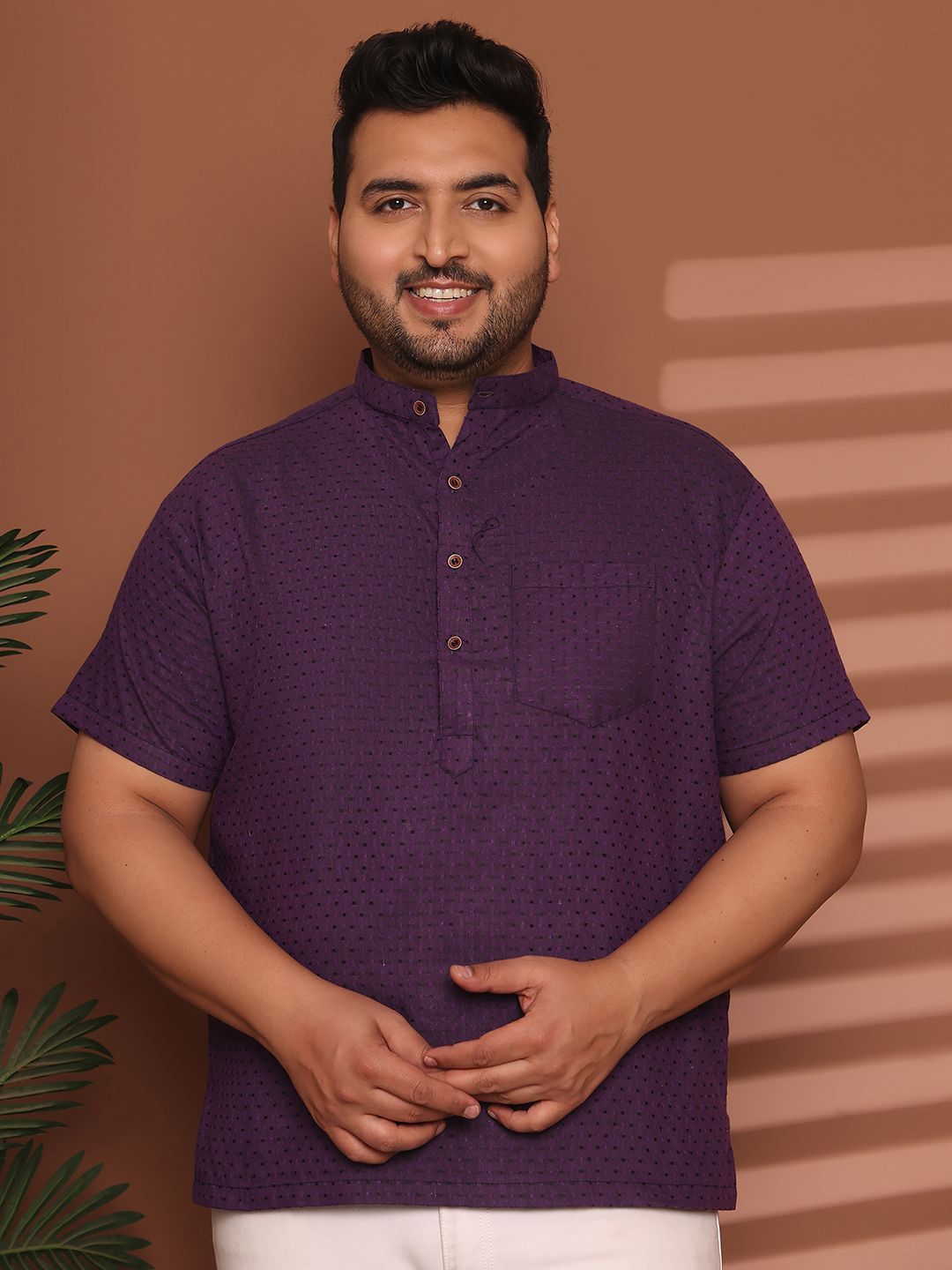 Enchanted Drapes Men Plus Size Geometric Printed Daily Cotton Straight Kurta