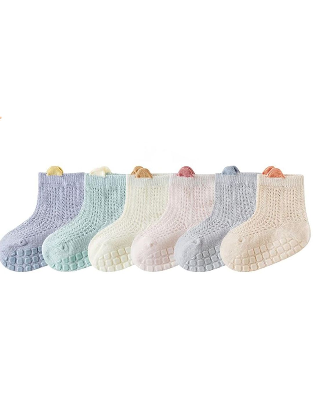 Gustave Infants Pack Of 6 Self-Design Anti Slip Cotton Ankle Length Socks