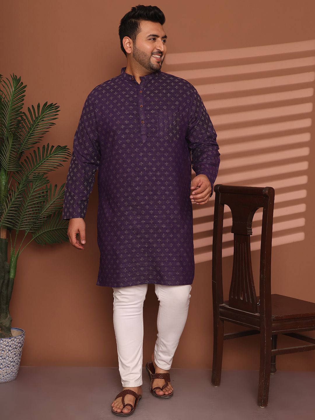 Enchanted Drapes Geometric Printed Mandarin Collar Cotton Straight Kurta
