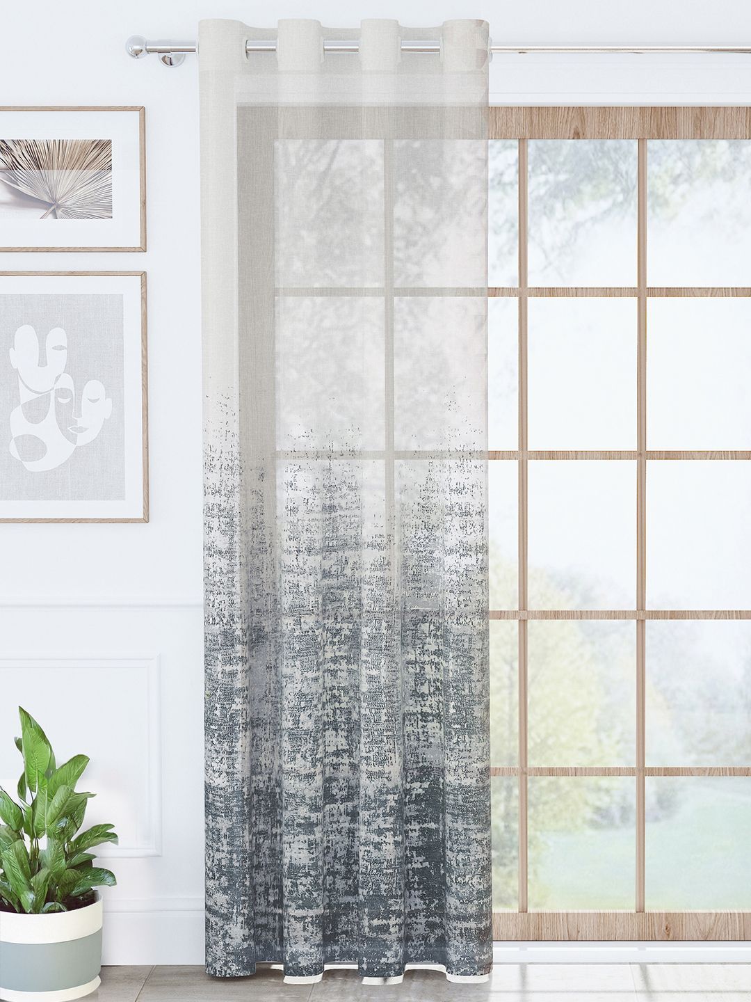 Story@home Story@home Aurum Grey & White Printed Sheer Door Curtain