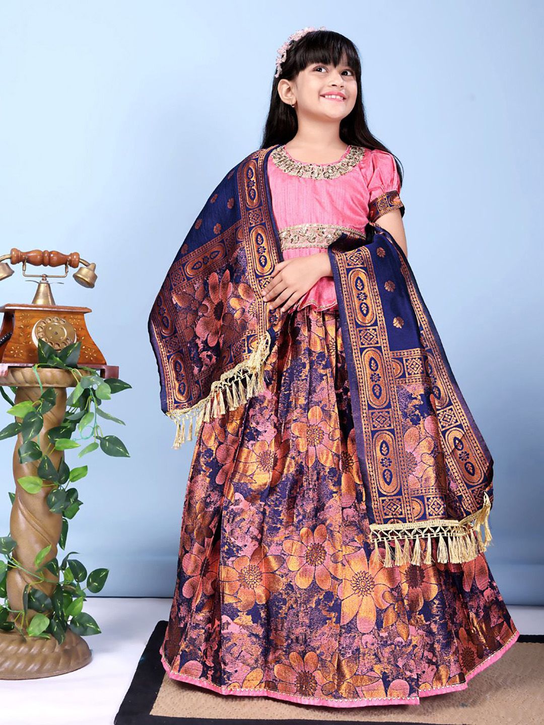 satyamfab Girls Embroidered Sequinned Ready to Wear Lehenga & Blouse With Dupatta