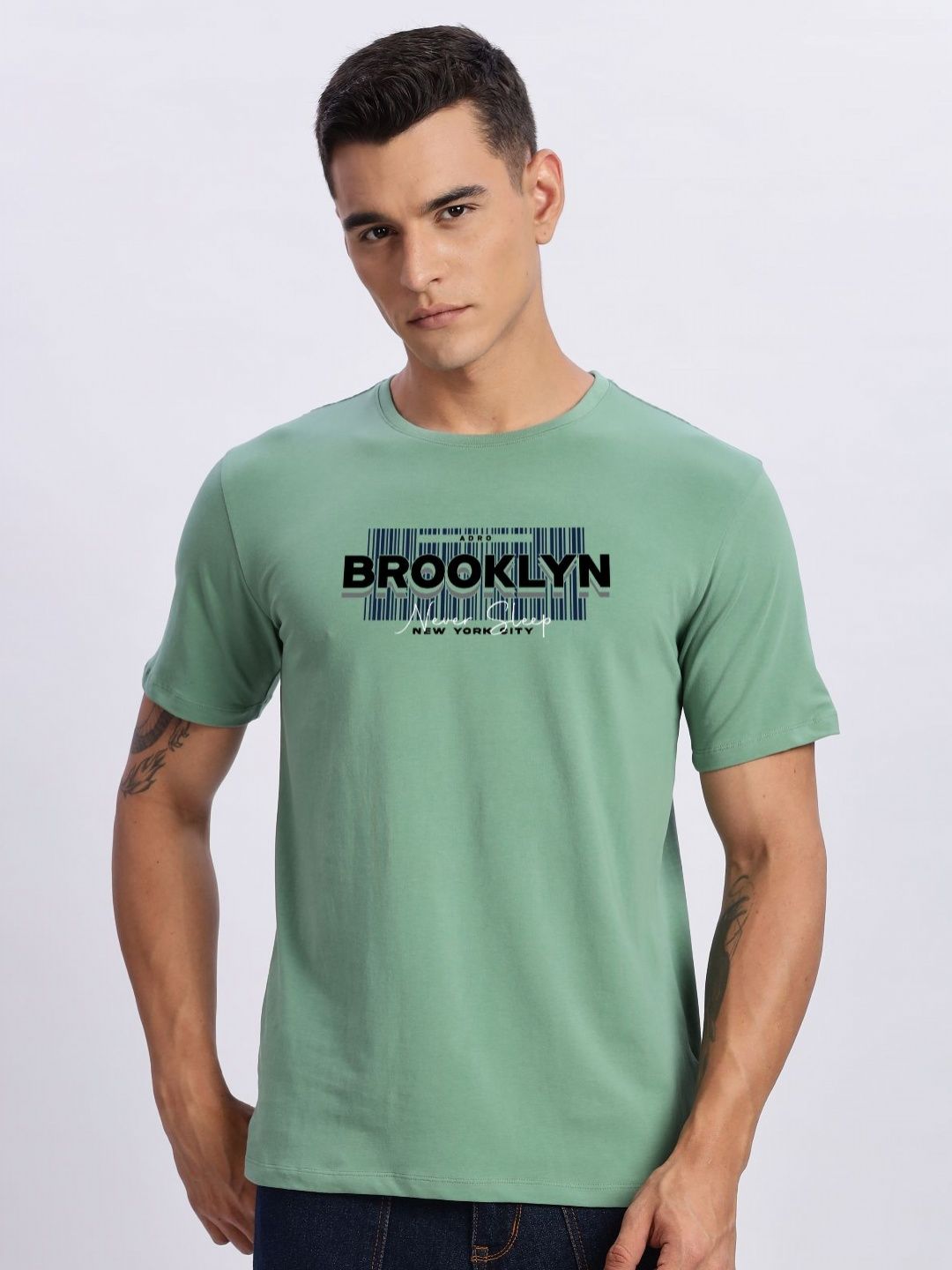 ADRO Typography Printed Round Neck Cotton T-shirt