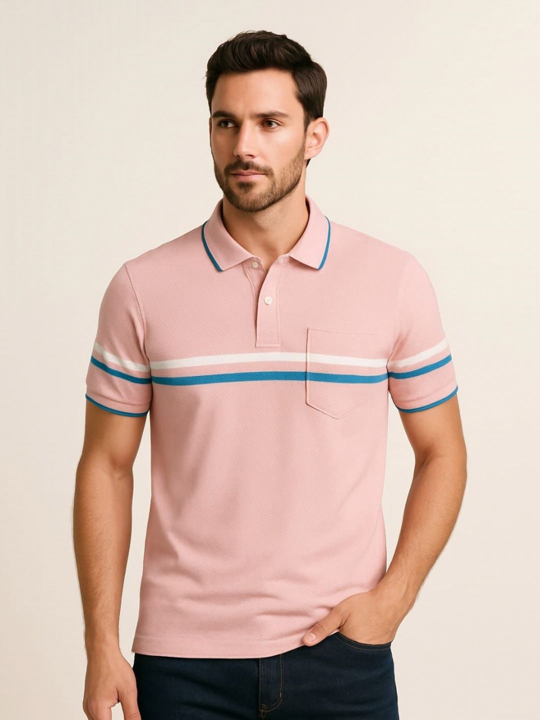 Austin wood Striped Polo Collar Cotton T-shirt