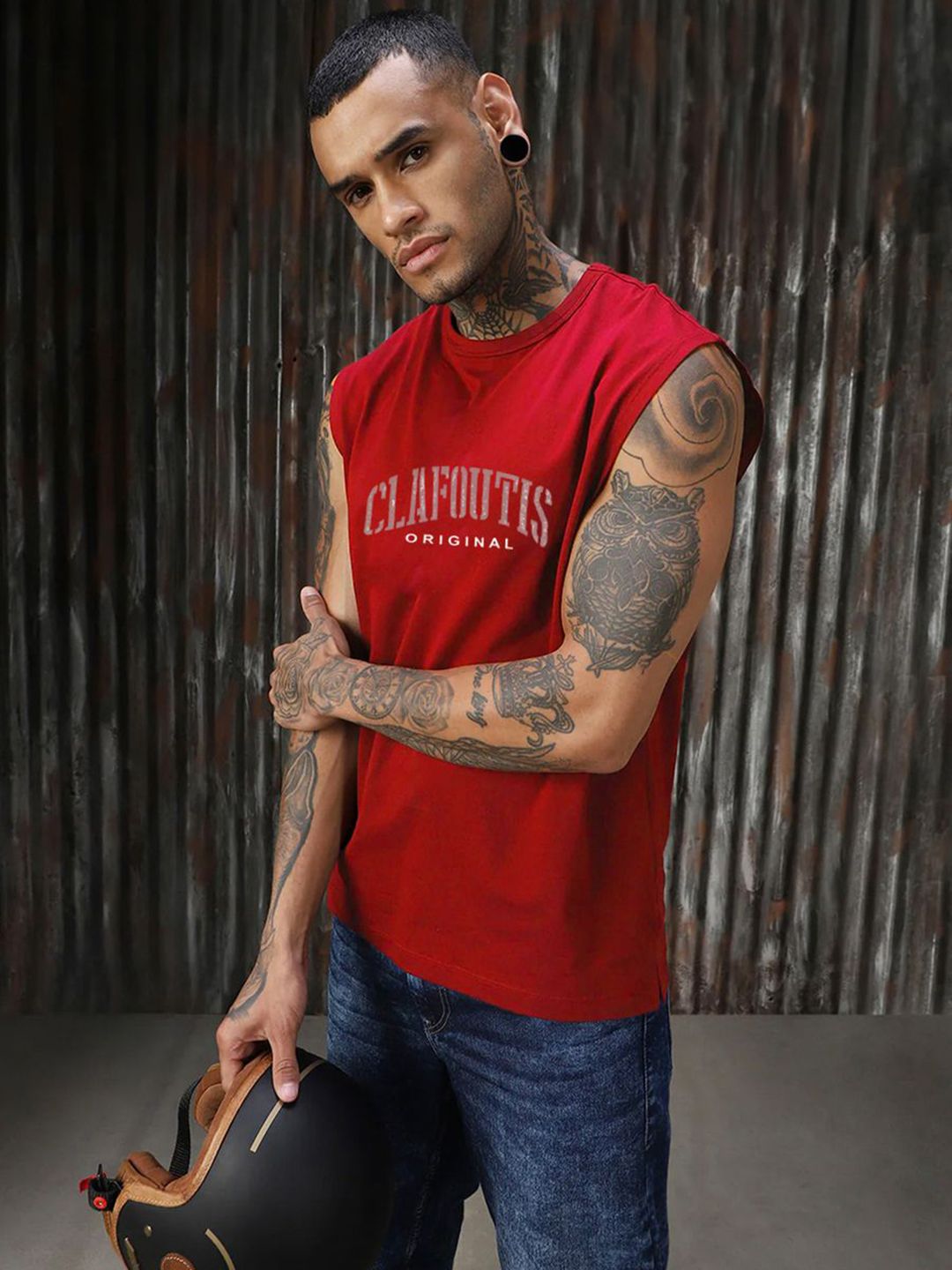 SZN Typography Printed Round Neck Sleeveless T-shirt