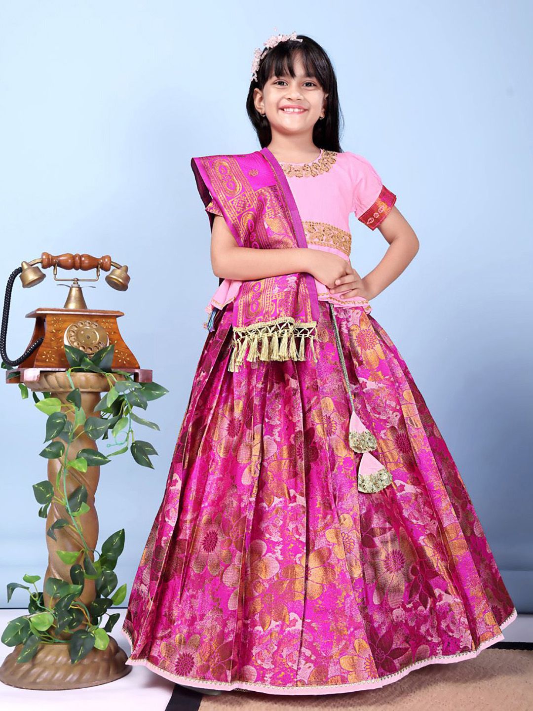 satyamfab Girls Embroidered Sequinned Ready to Wear Lehenga & Blouse With Dupatta