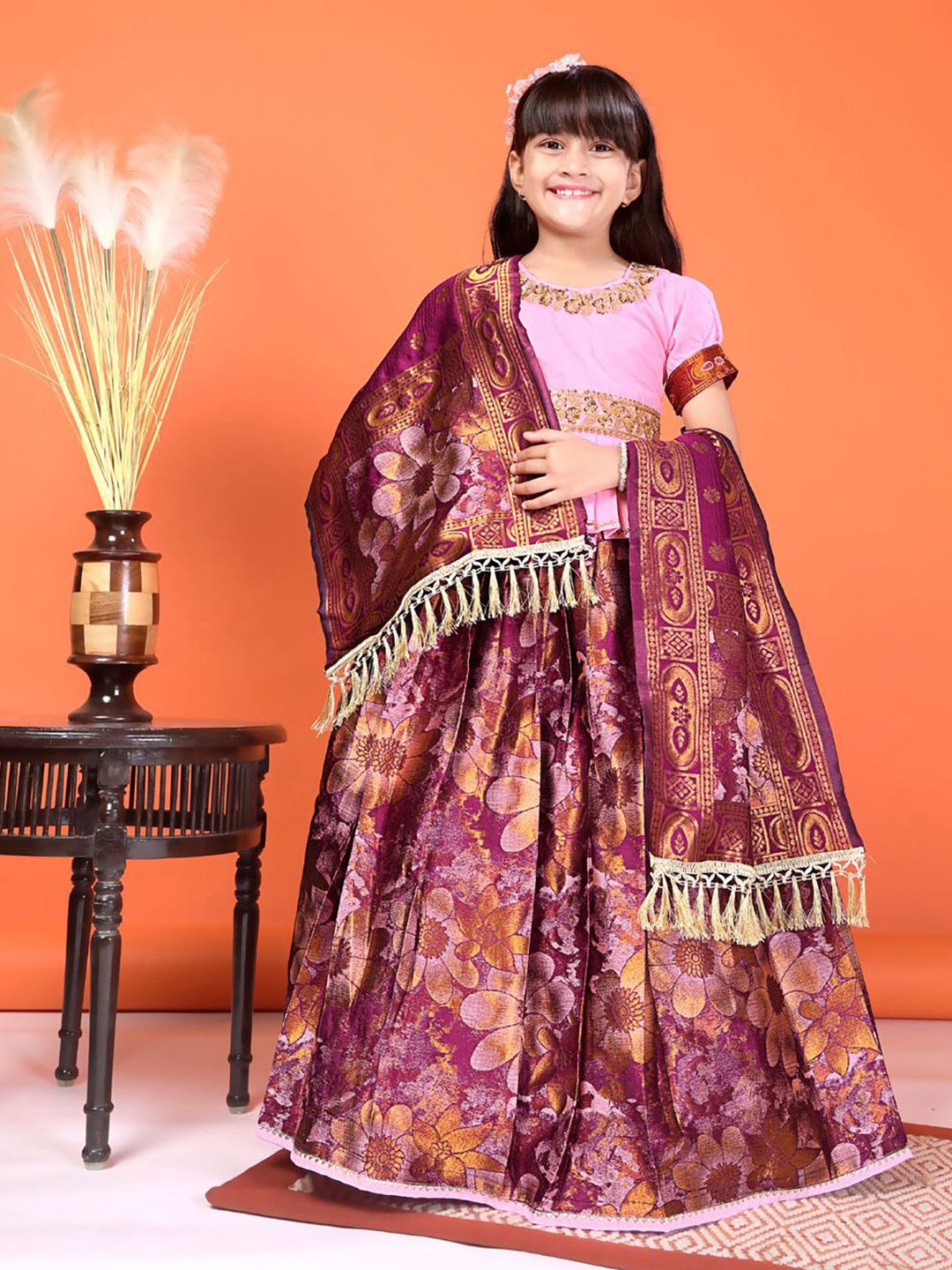 satyamfab Girls Embroidered Sequinned Ready to Wear Lehenga & Blouse With Dupatta