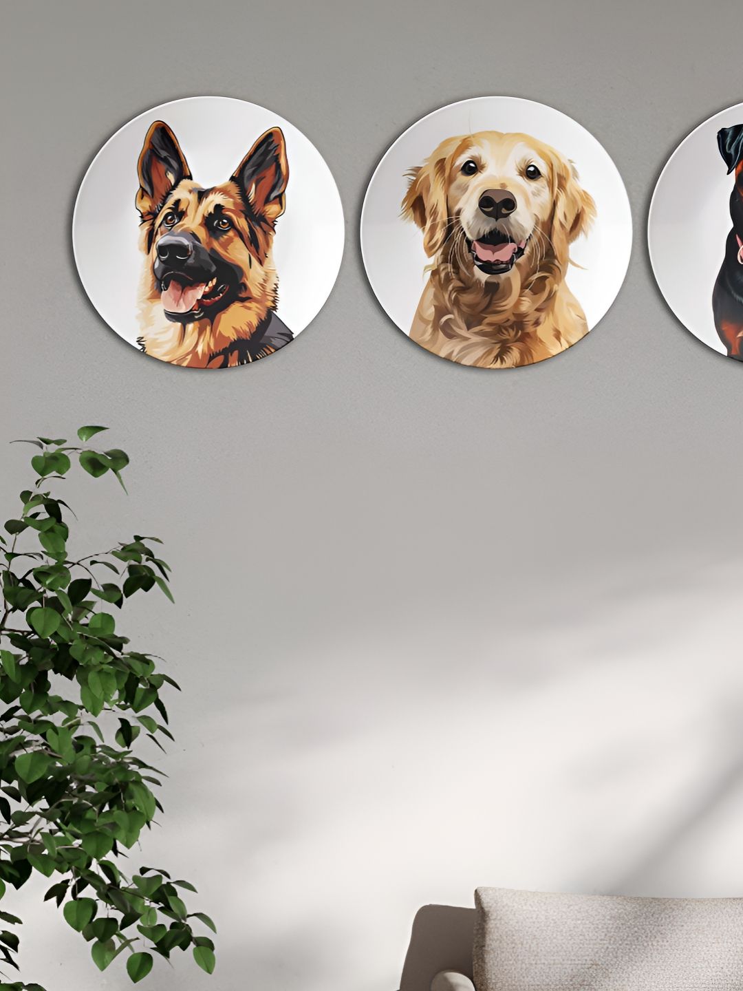 THE QUIRKY HOME A Band of Abstract Portrait Crafted Ceramics Glossy 3Pcs Wall Plates-10In
