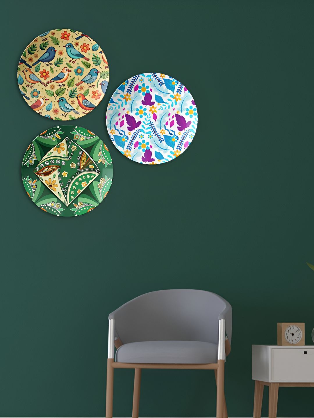 THE QUIRKY HOME Abstract and Mandala Patterns Ceramic Glossy 3Pcs Wall Plates-10In