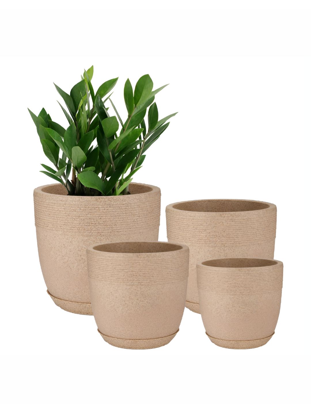 GARDEN'S NEED Jaguar 4Pcs Beige Textured Planters With Tray